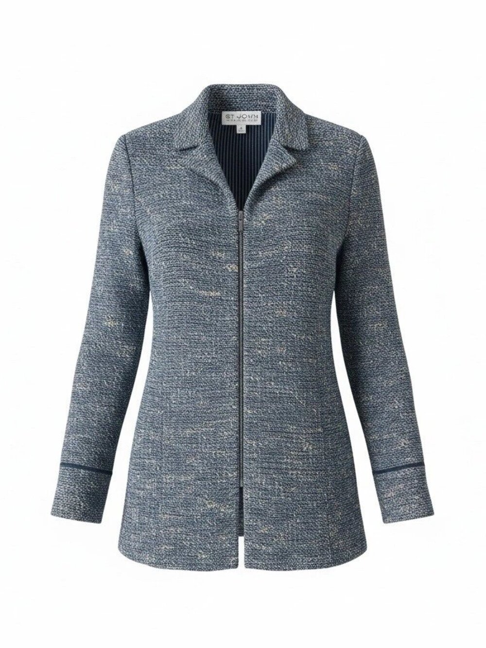 St. John Santana Knit Blue Marled Full Zip Jacket Size 4